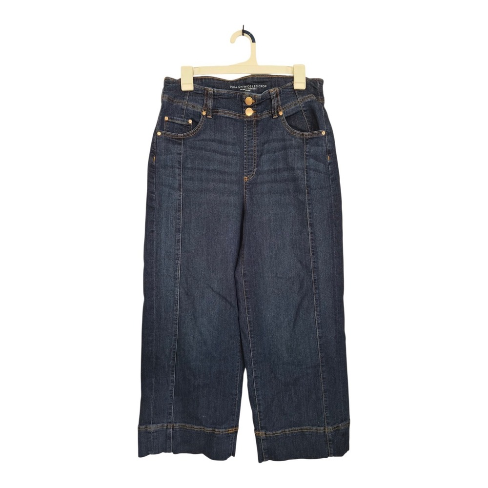 Chico's Pull On Wide Leg Crop Jeans Size 1.5 US 10 Dark Wash Stretch Denim